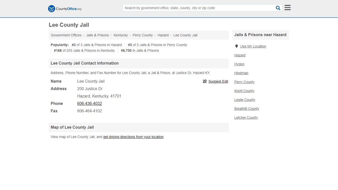 Lee County Jail - Hazard, KY (Address, Phone, and Fax)
