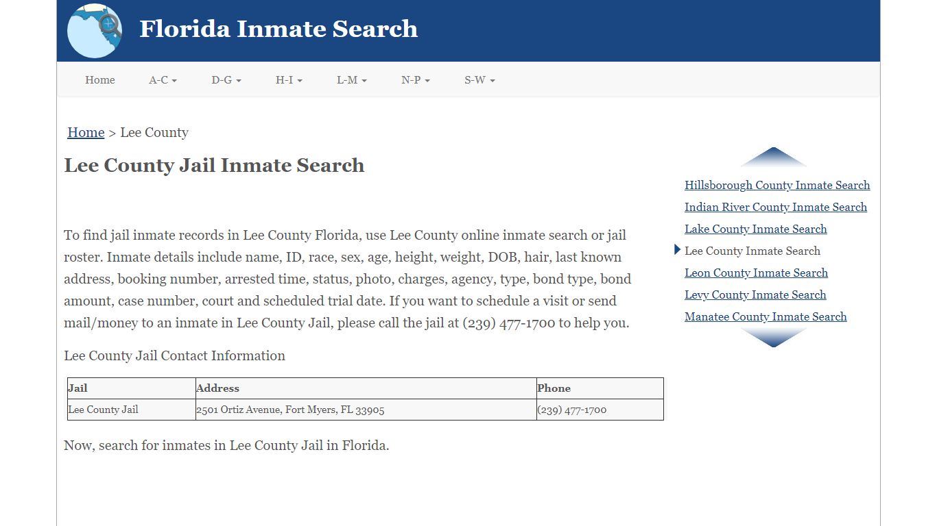 Lee County Jail Inmate Search